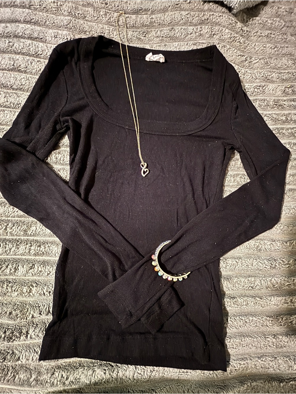 Cotton on Classic Black Ribbed Scoop Neck Long Sleeve Top XS